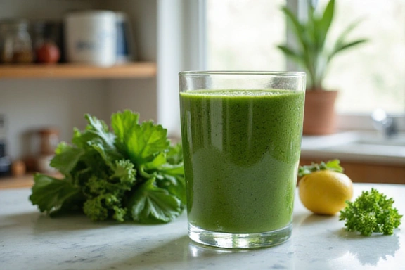 A vibrant green smoothie, symbolizing healthy nutrition and natural ingredients.